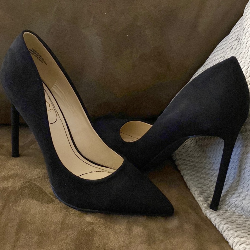 Pair of black suade pointed heels